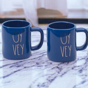 Set of 2 Rae Dunn "OY VEY" Large 20oz Mugs (Blue/High Holidays/Hanukkah/Purim)